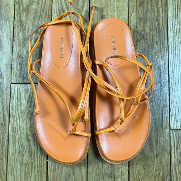 Nine West Orange Strappy Lace Up Thong Flat Sandals Women Size 11M - Picture 1 of 5